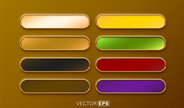 Web buttons set with golden frames on a dark background. Various elegant call to action UI vector elements.