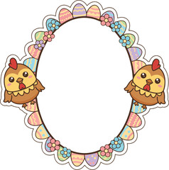 Fototapeta premium Easter eggs and chicken Frame