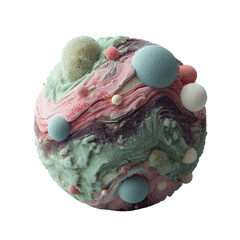 Abstract sphere with textured, marbled surface & spherical ornaments