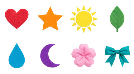 Handmade Paper Craft Style Set with Heart Star Sun Leaf Flower Textured Cutouts