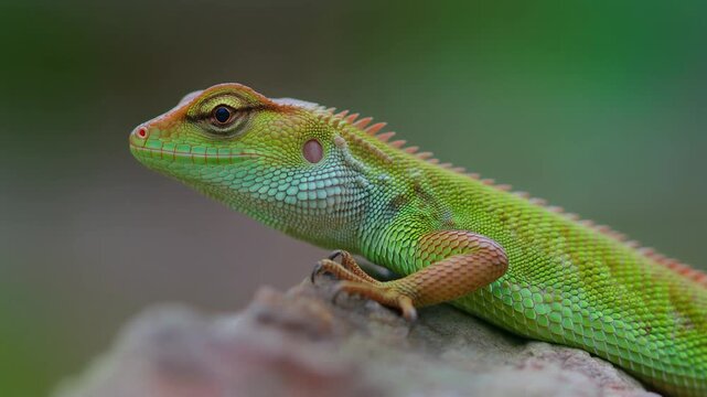 Green Garden Lizard Close-Up: A Detailed Look at the Reptile's Scales and Features