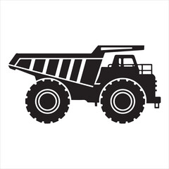 Black silhouette icon of huge mining dump truck heavy transport. © Bissowjid
