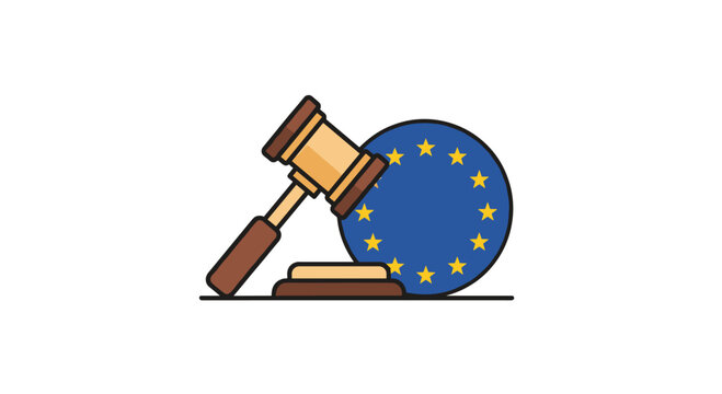 European Union Symbol and Judge Gavel for Legal Justice and Government Regulation Concept