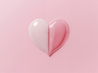 Glossy translucent heart shape on a soft pink background. Minimal romantic concept with smooth reflections and pastel tones.