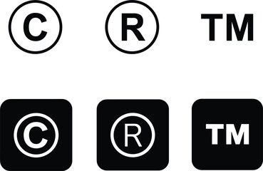 Copyright Trademark and Registered Symbol Icons on White and Black Backgrounds vector