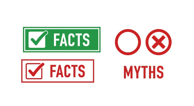 Visual representation of facts versus myths, with checkmarks for facts and crosses for myths.
