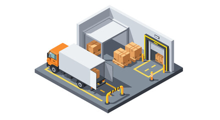 Obraz premium Isometric warehouse with delivery truck and cargo loading in distribution center