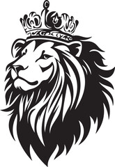Obraz premium Lion head with crown silhouette vector illustration in black vector design 