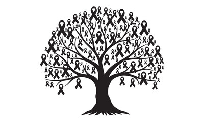 Fototapeta premium A single black ribbon awareness tree symbolizing solidarity and remembrance for a cause.