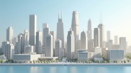 Naklejka premium architectural model of a modern city with detailed high rise buildings urban planning miniature skyline representation contemporary design scene