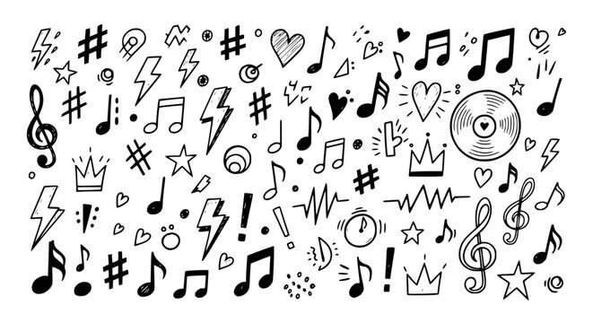 Set of music icons vector, musical symbols and signs