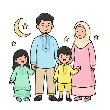 Muslim Family Standing Together Smiling.