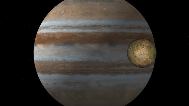 The giant planet Jupiter with its four Galilean moons Io, Europa, Ganymede, and Callisto 3d rendering