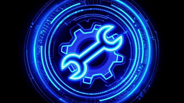 Bright Blue Technology Icon With Gear and Wrench Representing Analysis and Innovation Generative AI