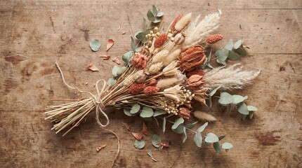 Rustic Dried Flower Bouquet Earthy Tones Valentine's Day