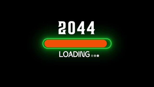 Neon loading bar with the year 2044 displayed above on a black background progress bar future.advanced new year animated icon.