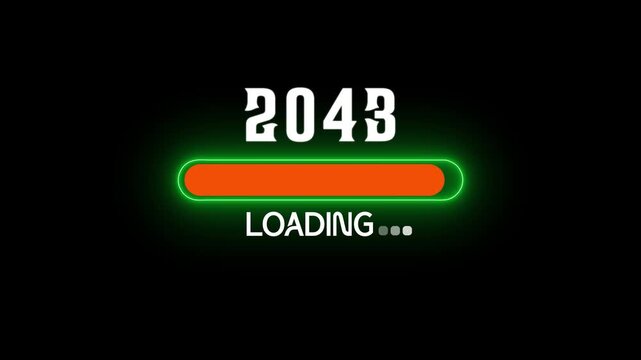 Neon loading bar with the year 2043 displayed above on a black background progress bar future.advanced new year animated icon.