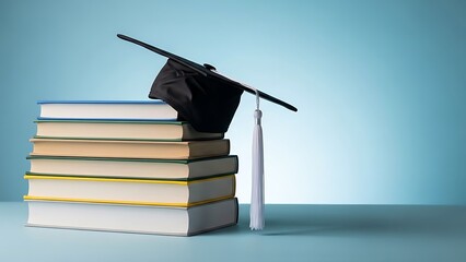 Graduation cap on stack of books symbolizing education and academic achievement