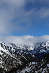 Obraz premium Snow-covered mountains in the Pyrenees, Andorra - Winter landscape