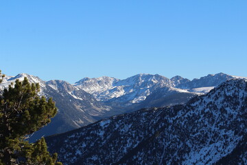 Snow-covered mountains in the Pyrenees, Andorra - Winter landscape