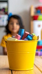 Childs Play - A Bucket Full of Colorful Wooden Blocks.