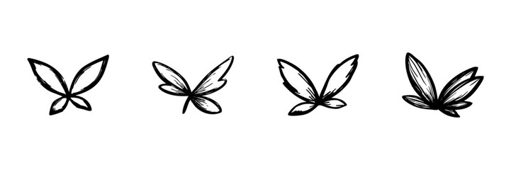 Butterfly Wings In Hand Drawn Style Set. Nature, Transformation, And Freedom Doodle Sketch Collection. Artistic Insect Illustration. Isolated Vector Illustration