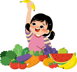 Kid with healthy food