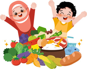 Kid with healthy food