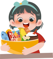 Kid with healthy food