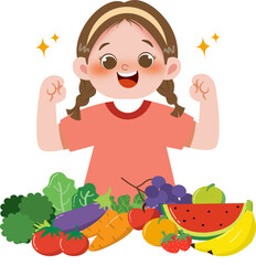 Kid with healthy food