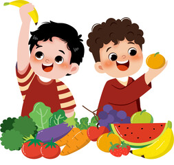 Kid with healthy food