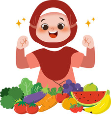 Kid with healthy food