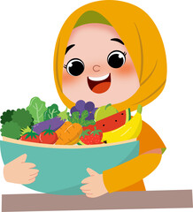 Kid with healthy food