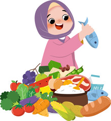 Kid with healthy food