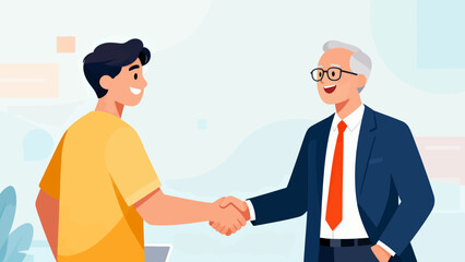Fototapeta premium A man shakes hands with a young man. The man is wearing a suit and tie