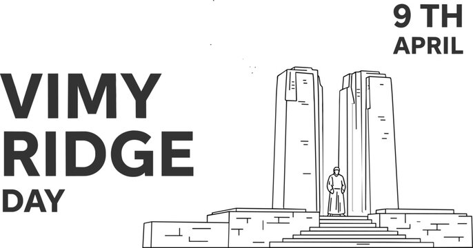 Vimy Ridge Day April 9th vector illustration featuring the Canadian National Vimy Memorial silhouette on white background.