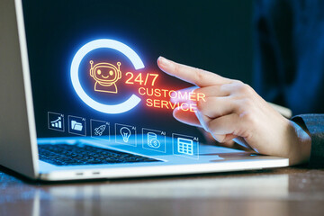 Innovative use of artificial intelligence in customer service with 24/7 support displayed on a...