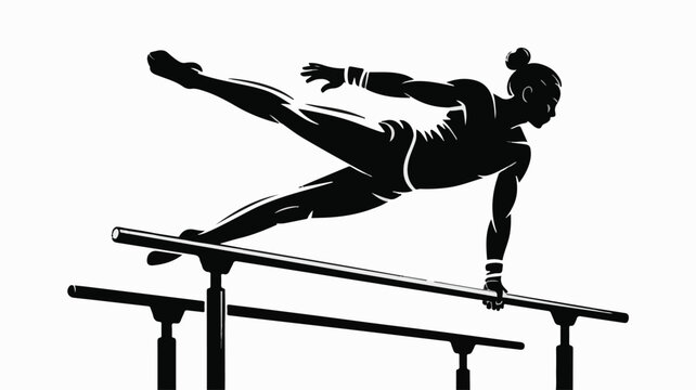 Artistic Silhouette of a Female Gymnast Performing a Parallel Bars Routine.