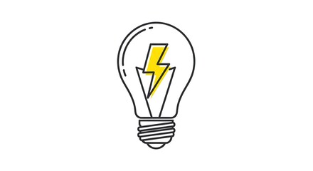 Illustration of a Modern Light Bulb Icon with a Lightning Bolt, Symbolizing Bright Ideas, Innovation, Energy, and Creativity for Concept Generation