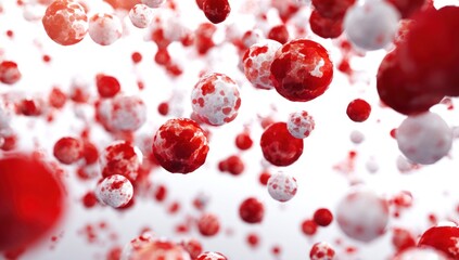 Red and white blood cells floating in a fluid.