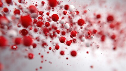 Red and white bubbles floating on a liquid surface.