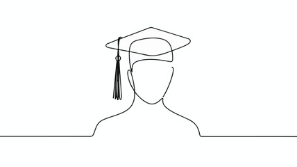Minimalist One Line Art Illustration of a Male Graduate in Academic Regalia.