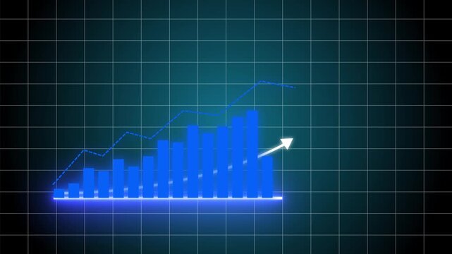 Business graph chart with upward trend animation. Futuristic sales projection displaying an upward trend in revenue. stock market graph with an arrow pointing upwards.