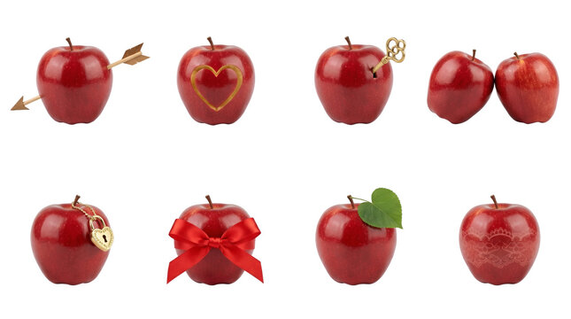 Romantic Conceptual Red Apple Set with Arrow Heart Key Lock Ribbon and Lace Designs 