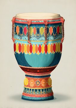 Artistic maracatu drum illustration inspired by hand painted folk art, soft textures, refined vector look
