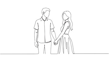 A beautiful continuous line drawing of a couple holding hands, symbolizing love and togetherness