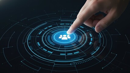 Obraz premium generic pressing a digital button on a futuristic interface displaying a group generic people icon