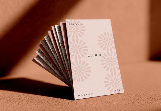 Folded Card Mockup Fan Arrangement with Paper Texture