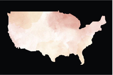 USA Map Watercolor Texture on Black Background - Pink and Peach Pastel United States Silhouette