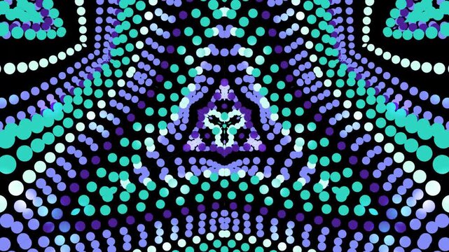 vibrant abstract digital artwork featuring colorful dot patterns on a black background with geometric shapes